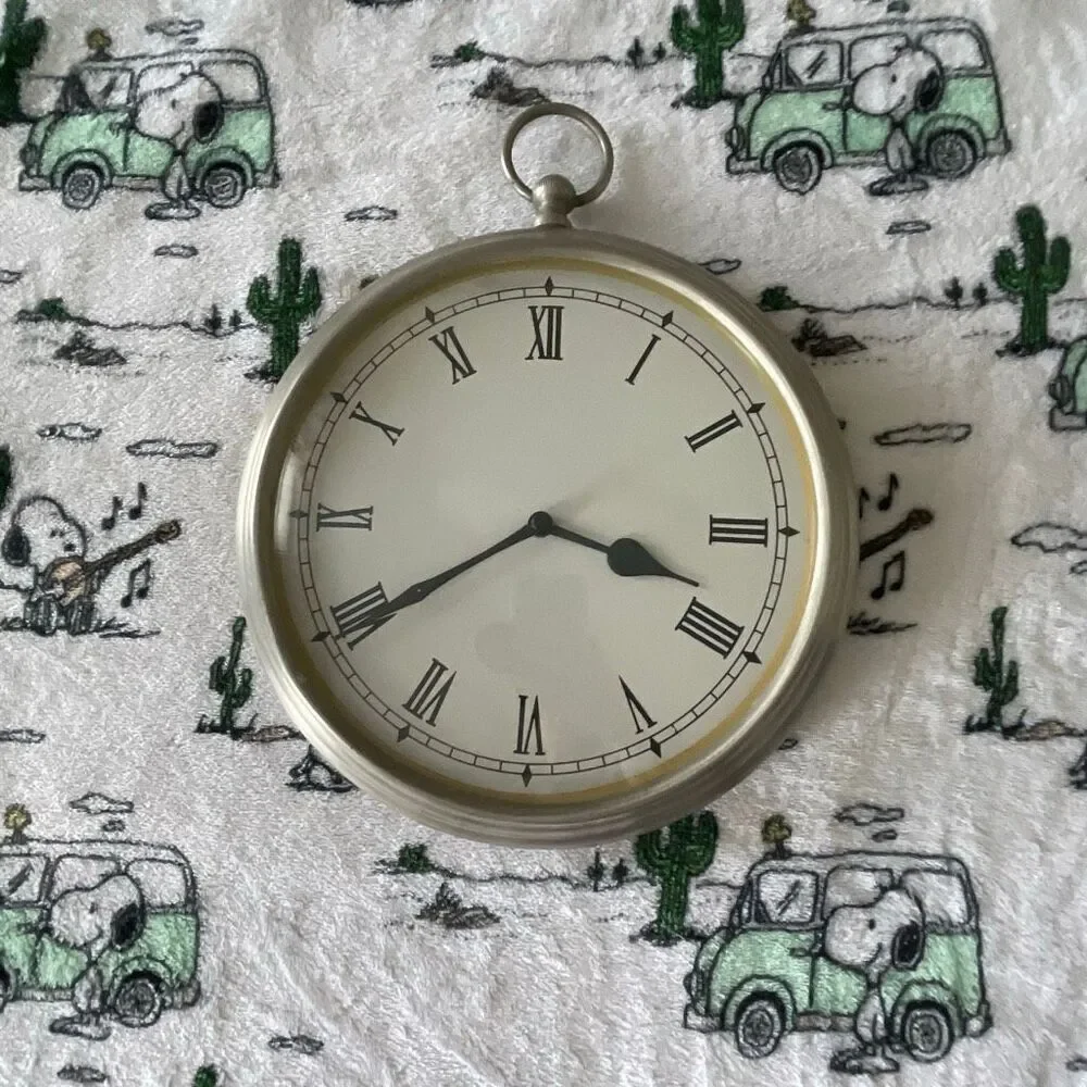Heavy duty metal silver stainless steel stopwatch round barn farm wall clock 9”
